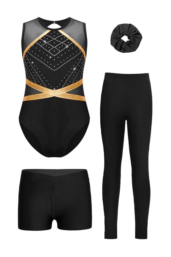 Gymnastics Leotard for Girls with Shorts Athletic Leggings Dance Unitard Sleeveless Figure Skating Training Suit Black 6