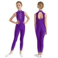 thumbnail image 1 of Hansber Gymnastics Leotards for Girls Sleeveless Figure Skating Jumpsuit Rhinestone Full Length Dance Bodysuit Purple 12, 1 of 6