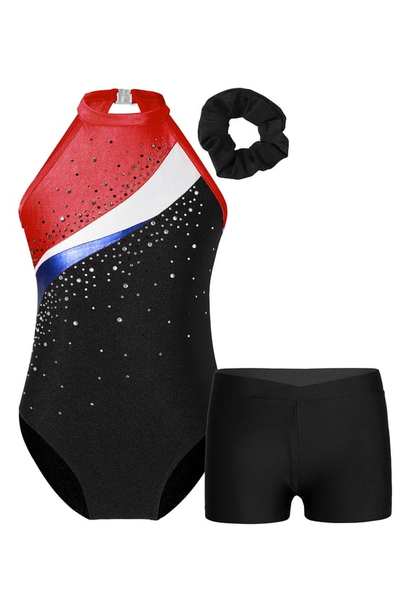 Gymnastics Leotards for Girls Sport Outfits Sleeveless Ballet Dance Bodysuit Unitard with Black&Red 8