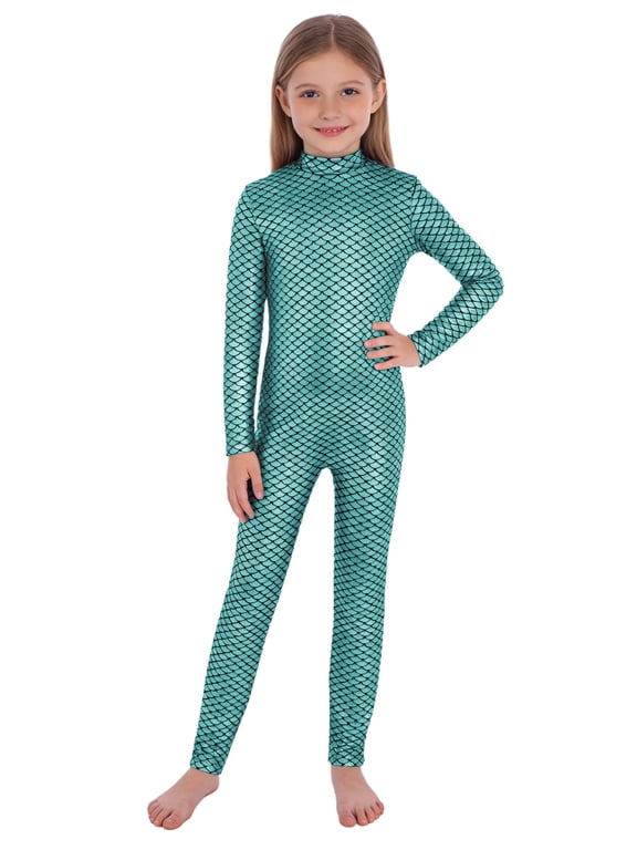 Gymnastics Unitards for Girls Long Sleeve Shiny Mermaid Bodysuit Skating Jumpsuit for Stage Performance Light Green 8