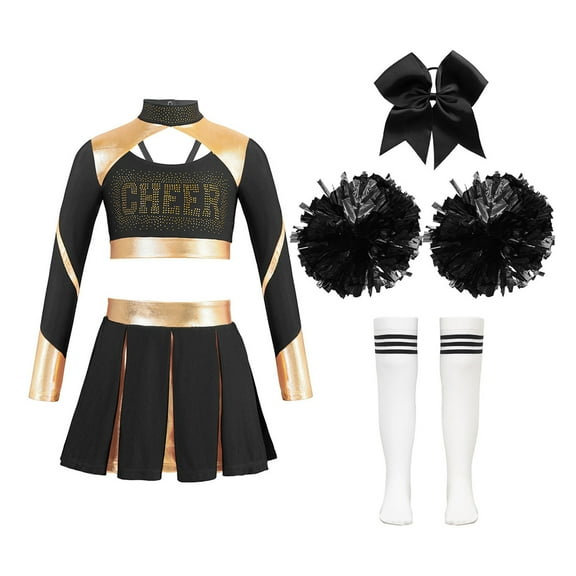 Hansber High School Girls Cheer Leader Costume Cheerleading Uniform Halloween Dress Up Outfits Black 14