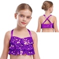 thumbnail image 1 of Hansber Jazz Latin Dance Tops for Girls Tiered Ruffles Crop Tops Metallic Ballet Shirts Performance Dancewear Purple 8, 1 of 6