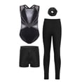 thumbnail image 1 of Hansber Kids 4-Piece Workout Sets Gymnastics Leotard with Leggings Shorts Dance Outfits for Stage Performance Black Silver 6, 1 of 5