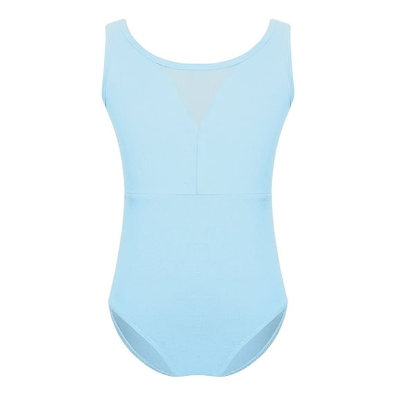 Hansber Kids Ballet Dance Leotard Toddler Girls Mesh Gymnastics Unitard Backless Short Jumpsuit with Light Blue 110