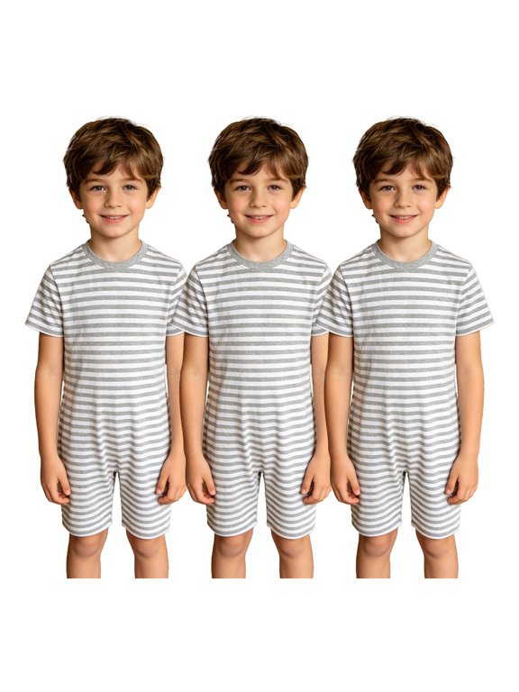 Kids Boys Back-Zip Striped Romper 3-Pack Jumpsuit Adaptive Clothing for Special Needs Grey 16