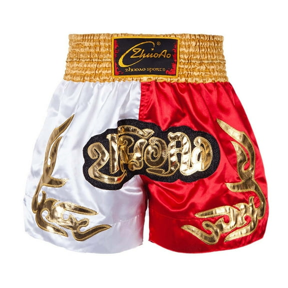 Hansber Kids Boys Boxing MMA Shorts Muay Thai Kickboxing Martial Arts Trunks Grappling Short Bottoms Yellow&White&Red XXS/120