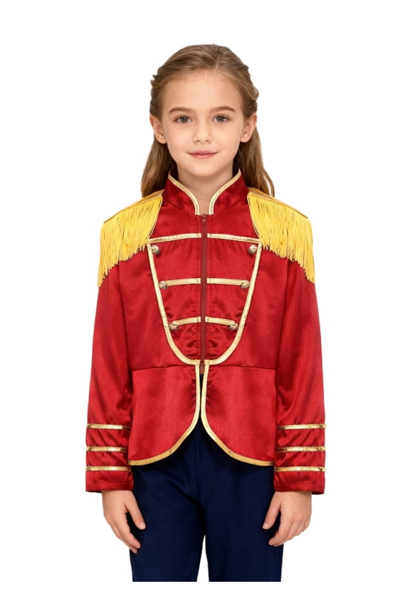 Kids Boys Girls Drum Majorette Jacket Long Sleeve Fringe Tassel Coat Honor Guard Uniform Stage Show Outfit Red 16