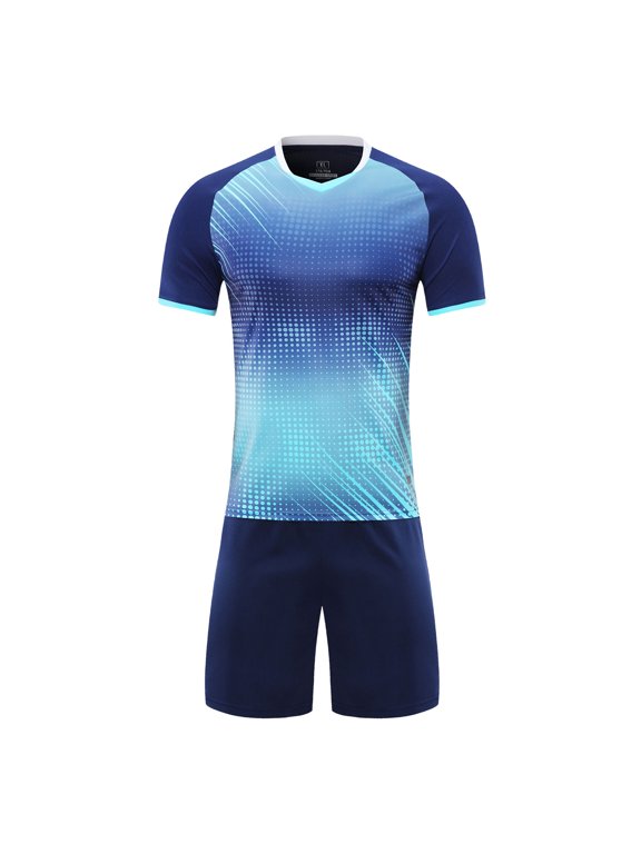 Kids Boys Girls Football Jersey Outfits Basketball Training Gradient Print T-shirt with Track Navy Blue 2XS