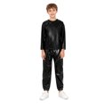 thumbnail image 1 of Hansber Kids Boys Girls Jazz Hip Hop Dance Outfit Shiny Metallic Long Sleeve Performance T-Shirt and Pants Set Black 100, 1 of 7
