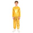 thumbnail image 1 of Hansber Kids Boys Girls Jazz Hip Hop Dance Outfit Shiny Metallic Long Sleeve Performance T-Shirt and Pants Set Gold 150, 1 of 7