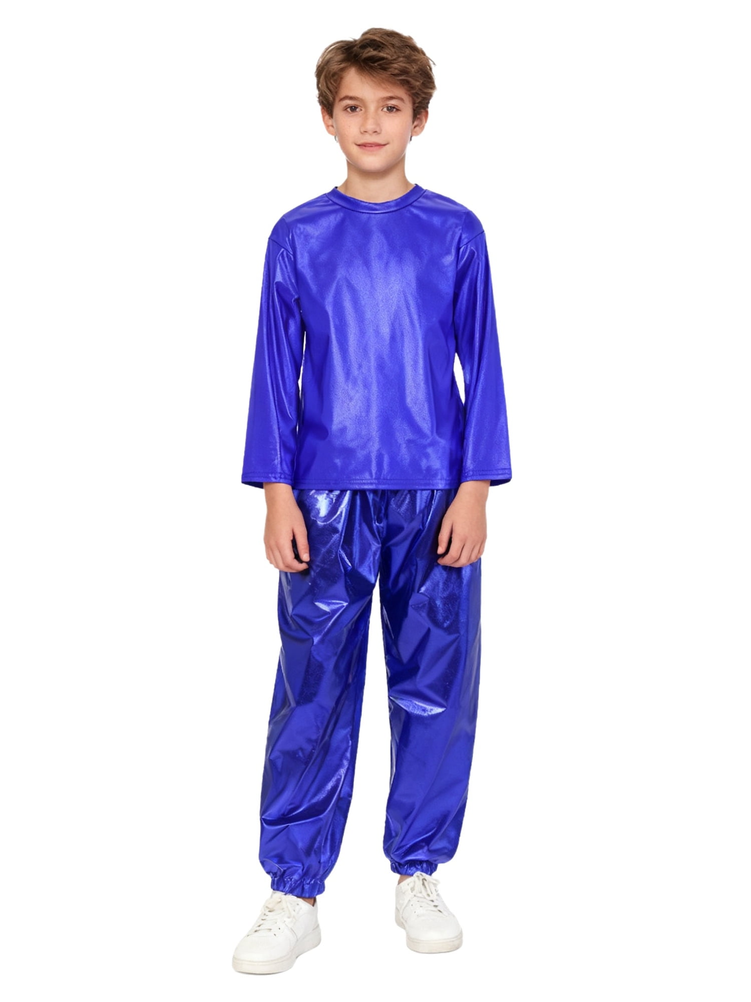 Hansber Kids Boys Girls Jazz Hip Hop Dance Outfit Shiny Metallic Long ...