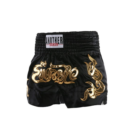 Hansber Kids Boys Girls Satin Boxing Shorts Metallic Letter Side Slit Sport Shorts Hot Pants with Black M