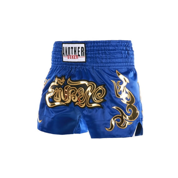 Hansber Kids Boys Girls Satin Boxing Shorts Metallic Letter Side Slit Sport Shorts Hot Pants with Blue M