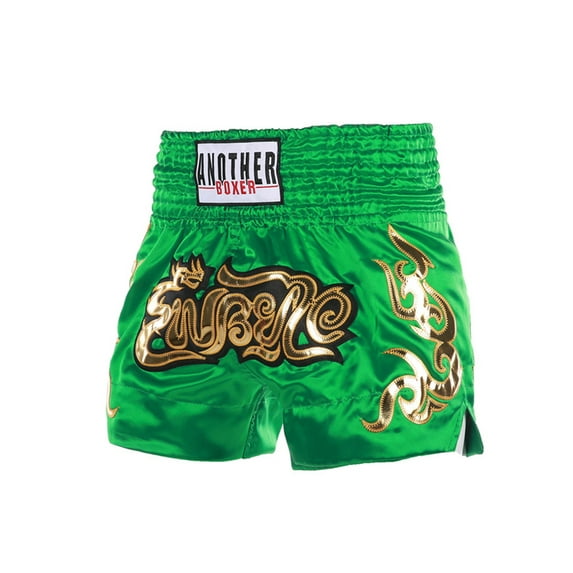 Hansber Kids Boys Girls Satin Boxing Shorts Metallic Letter Side Slit Sport Shorts Hot Pants with Green S