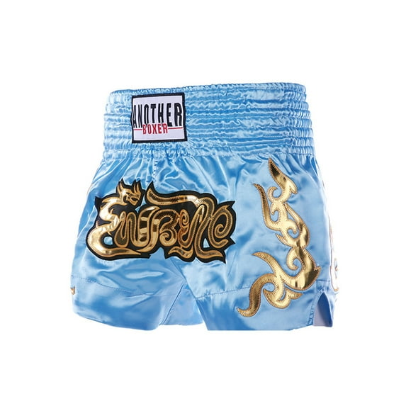 Hansber Kids Boys Girls Satin Boxing Shorts Metallic Letter Side Slit Sport Shorts Hot Pants with Light Blue M