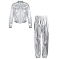 thumbnail image 1 of Hansber Kids Boys Girls Shiny Metallic Long Sleeve Bomber Jacket with Pants Hip Hop Jazz Dance Outfit Silver 10, 1 of 7