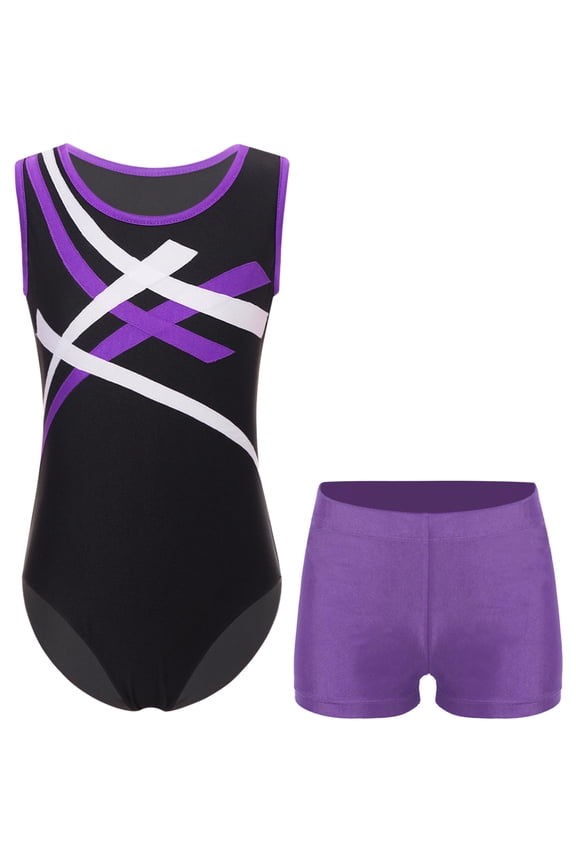 Kids Boys Gymnastics Outfits Unitard Athletic Leotard Shorts Set for Ballet Dance Practice Purple 12