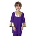 thumbnail image 1 of Hansber Kids Boys Praise Dance Top Long Sleeve Metallic Back Zipper Choir Church Worship Dance Stage Performance Tunic Top Purple 6, 1 of 6