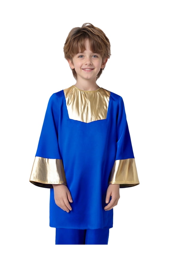 Kids Boys Praise Dance Top Long Sleeve Metallic Back Zipper Choir Church Worship Dance Stage Performance Tunic Top Royal Blue 6