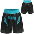 thumbnail image 1 of Hansber Kids Boys Sequin Applique Shiny Letter Printed Boxer Kickboxing Training Shorts Side Split Satin Hot Pants Black&Light Blue 10, 1 of 6