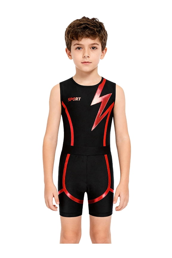 Kids Boys Sleeveless Tank Top Leotard with Shorts Dance Yoga Gymnastics Practice Sports Outfit Red 6