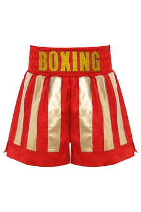Kids Boys Sparkle Boxing Trunks Kickboxing Fight Match Muay Thai Training Boxer Shorts Red Gold 14