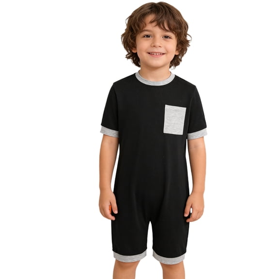 Hansber Kids Boys Special Needs Adaptive Clothing Anti-strip Short Leg Jumpsuit Autism Sensory Romper Back Zip Bodysuit Black 8
