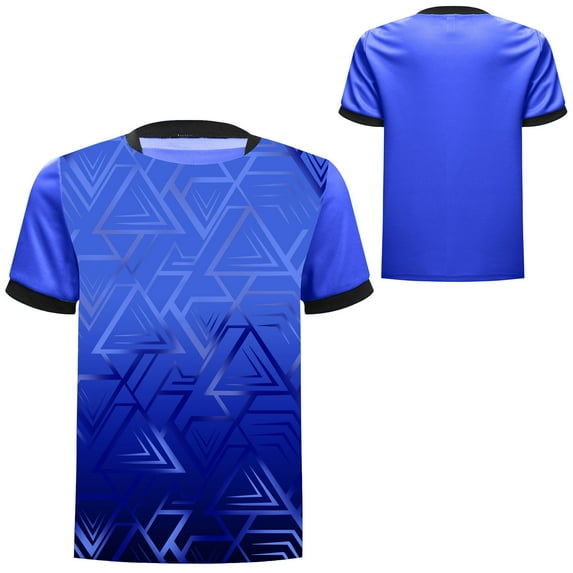 Hansber Kids Boys Stylish Geometric Printed Sports Shirts Short Sleeve Basketball Football Jersey Athletic T-shirt Blue 12