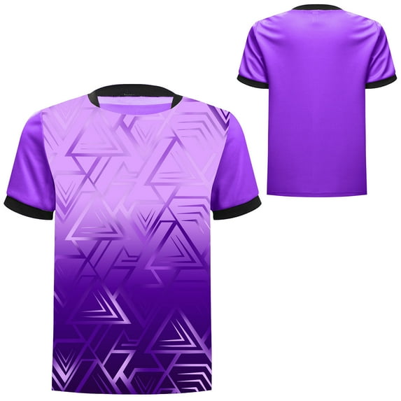 Hansber Kids Boys Stylish Geometric Printed Sports Shirts Short Sleeve Basketball Football Jersey Athletic T-shirt Purple 16