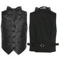 thumbnail image 1 of Hansber Kids Boys Vintage Jacquard Button Down Formal Suit Vest Tops V Neck Wedding Pageant Party Waistcoat Black 14, 1 of 6