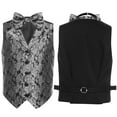 thumbnail image 1 of Hansber Kids Boys Vintage Jacquard Button Down Formal Suit Vest Tops V Neck Wedding Pageant Party Waistcoat Silver 14, 1 of 6