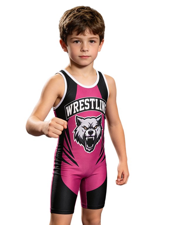 Kids Boys Wrestling Singlets Powerlifting Singlet Jumpsuit One Piece Powerlift Suspenders Suit Bodysuit Hot Pink 10