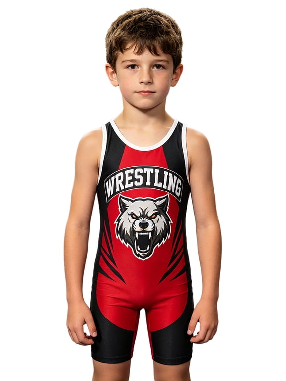 Kids Boys Wrestling Singlets Powerlifting Singlet Jumpsuit One Piece Powerlift Suspenders Suit Bodysuit Red 6