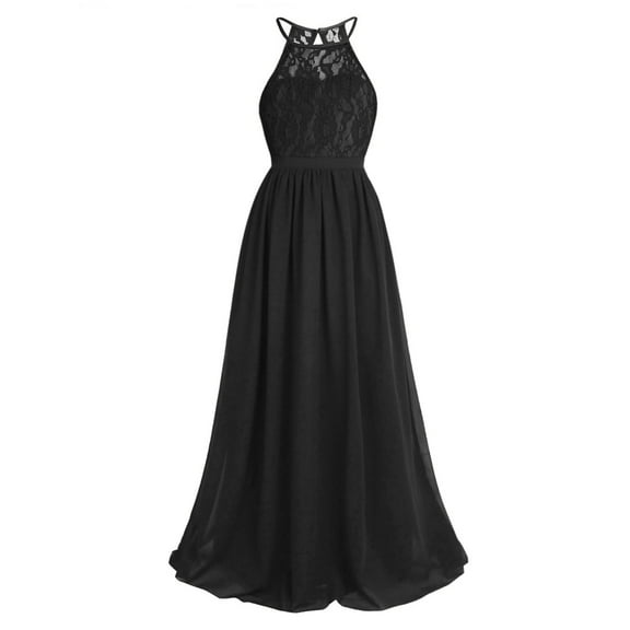 Hansber Kids Flower Girl Dress Halter Chiffon Long Party Junior Wedding Evening Prom Maxi Gown Dress Black 8