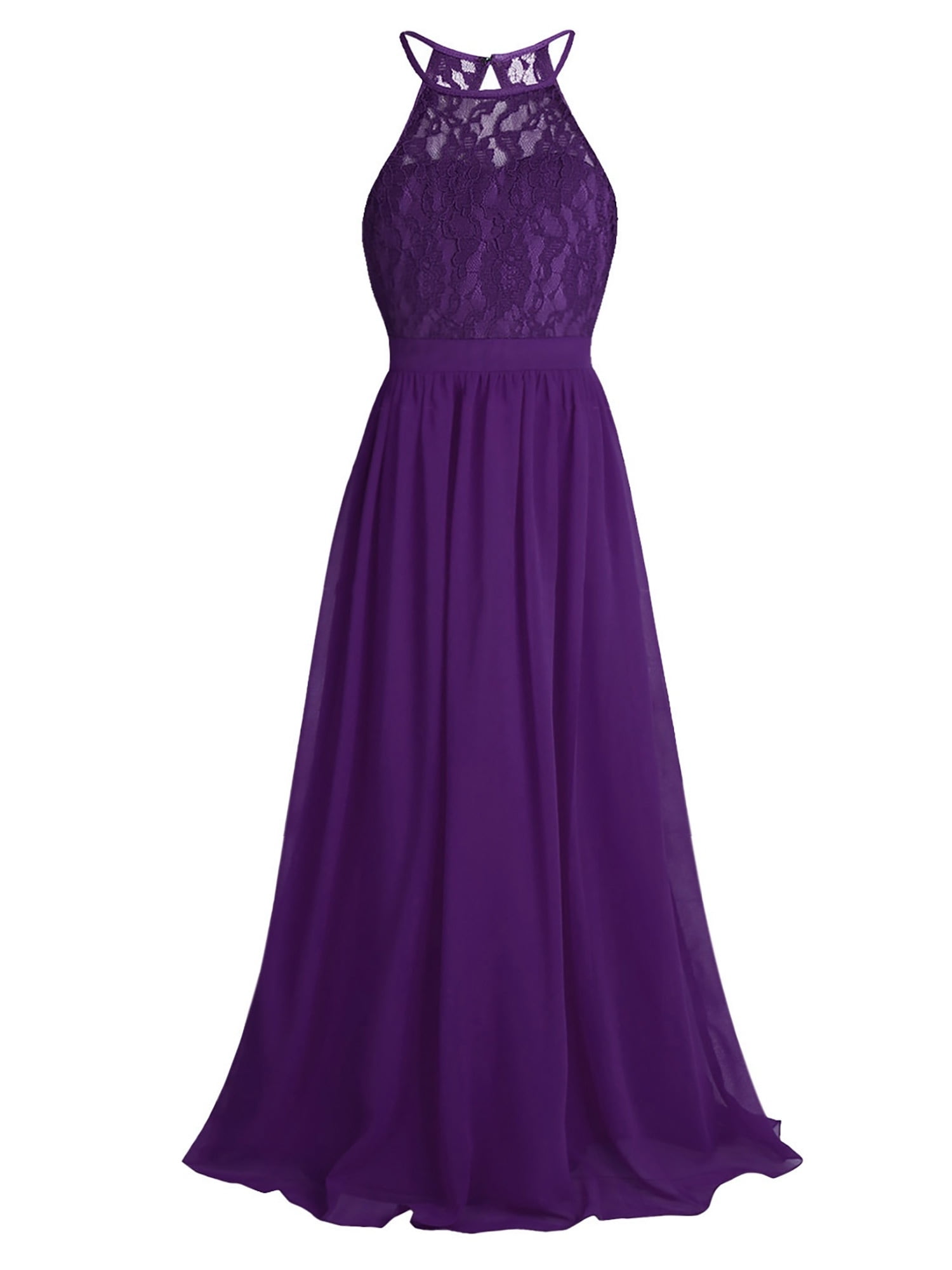 purple halter chiffon dress Halter Purple Floral Print A-Line Chiffon Bridesmaid Dress FancyVestido