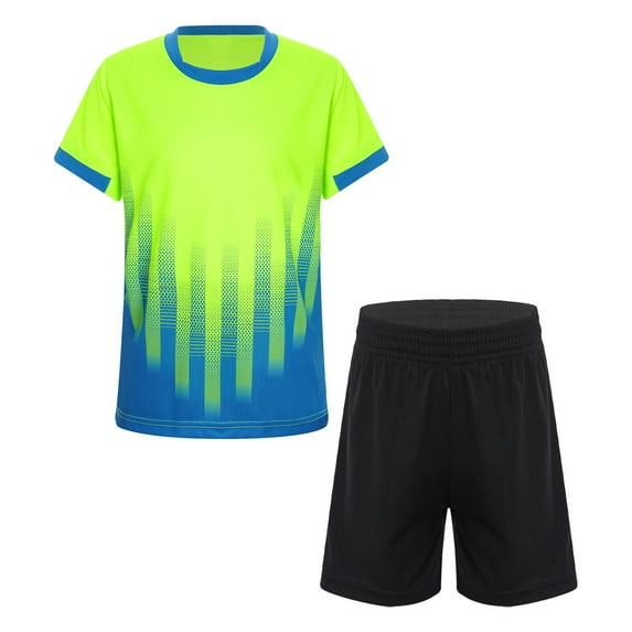 Hansber Kids Football Basketball Jersey Outfit Color Block Quick-Drying T-shirts with Shorts Athletic Fluorescent Green 3XS
