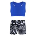 thumbnail image 1 of Hansber Kids Girls 2PCS Active Outfits Workout Racer Back Sports Bra Top with Shorts for Gymnastic Blue&Black L, 1 of 7