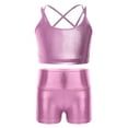 thumbnail image 1 of Hansber Kids Girls 2Pcs Sports Gymnastics Dance Outfits Metallic Crop Top Dance Bralette Vest with Shorts Set Pink 10, 1 of 5