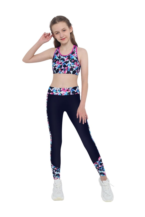 Kids Girls Athletic Sets for Gymnastics Sports Workout Fitness Outfits 2 Piece Tank Crop Tops Rose_Red 10
