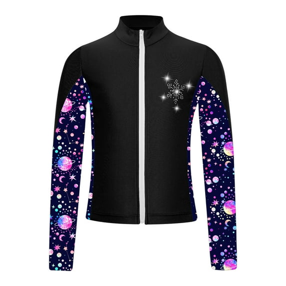 Hansber Kids Girls Athletic Sport Jacket Long Sleeve Zipper Figure Ice Skating Training Coat Top Black 10