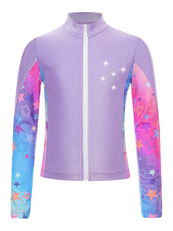 Kids Girls Athletic Sport Jacket Long Sleeve Zipper Figure Ice Skating Training Coat Top Purple 4