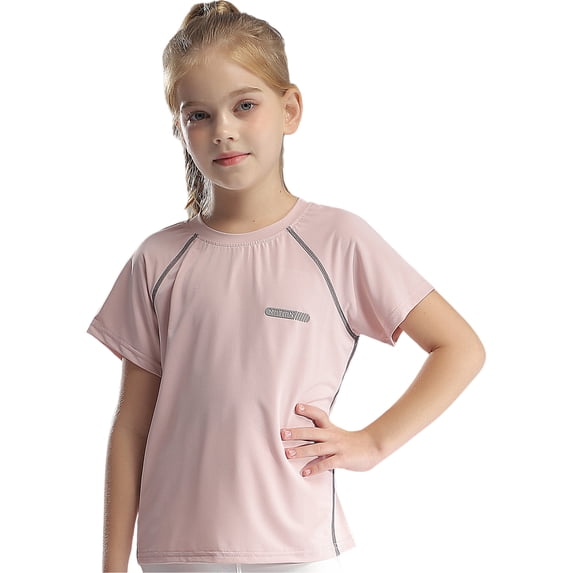 Hansber Kids Girls Boys Dry Fit Sports T-Shirts Athletic Shirts Short Sleeve Activewear Tees Tops for Pink 120