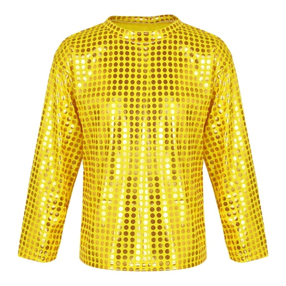 Hansber Kids Girls Boys Shiny Long Sleeve Ballet Jazz Hip Hop Dance Top Tee Shirt Disco Club Gold 130