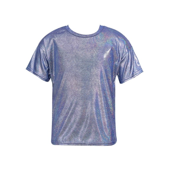Hansber Kids Girls Boys Shiny T-Shirt Short Sleeve Hip Hop Jazz Dance Active Shirt Stage Performance Royal Blue 170