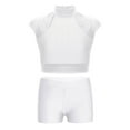 thumbnail image 1 of Hansber Kids Girls Dance Outfits 2-Piece Sleeveless Rhinestones Cutout Mock Neck Crop Top with Shorts Set White 12, 1 of 7
