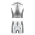 thumbnail image 1 of Hansber Kids Girls Dance Outfits Mock Neck Crop Top with Metallic Shorts Set 2 Piece Hip Hop Jazz Silver 10, 1 of 5