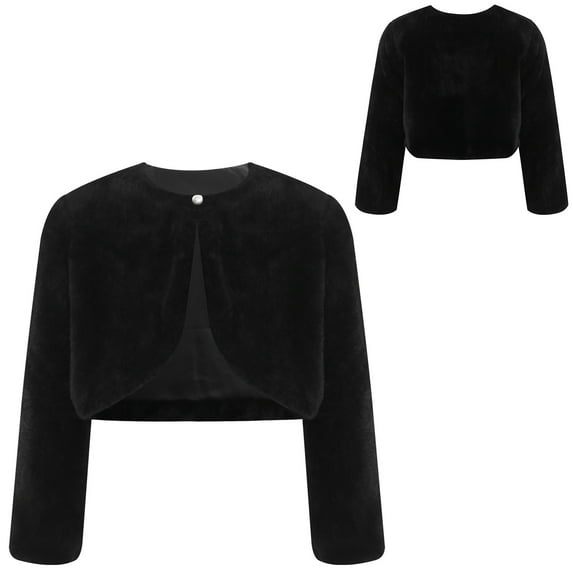 Hansber Kids Girls Faux Fur Wraps Shawl Coat Flower Wedding Bridesmaid Birthday Party Bolero Shrugs Capes Black 7-9