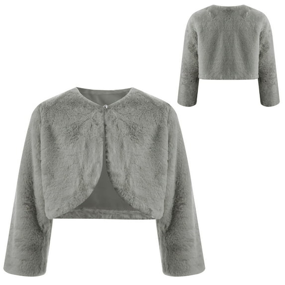 Hansber Kids Girls Faux Fur Wraps Shawl Coat Flower Wedding Bridesmaid Birthday Party Bolero Shrugs Capes Gray 2-3