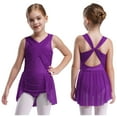 thumbnail image 1 of Hansber Kids Girls Figure Ice Skating Dress Latin Jazz Performance Outfits Gymnastics Leotard 6-16 Years Purple 16, 1 of 7