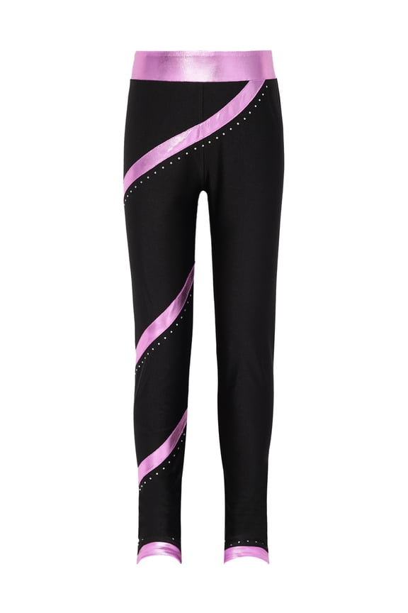 Kids Girls Figure Skating Pants Color Block Stretchy Gymnastic Yoga Workout Tights Pant Ice Pink 6
